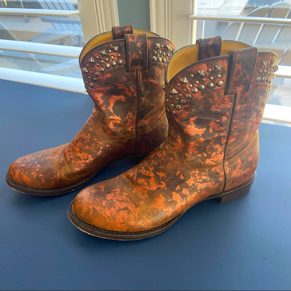 Studded Leather Ankle Boots in Distressed Copper Brown